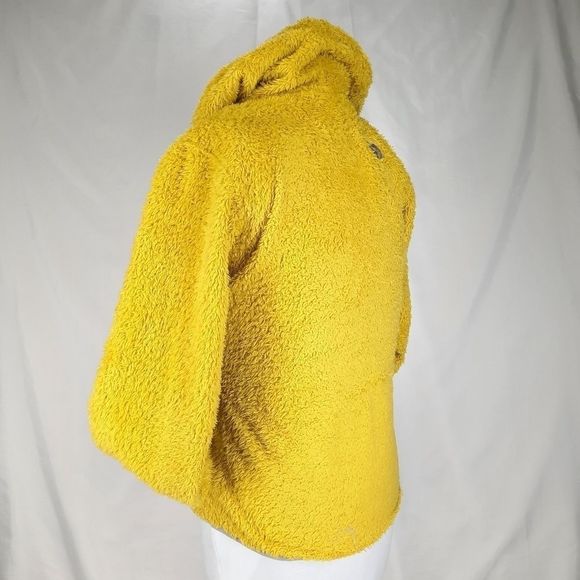 North Face hooded sweatshirt teddy bear fuzzy hoodie yellow gray half dome small - Picture 4 of 16